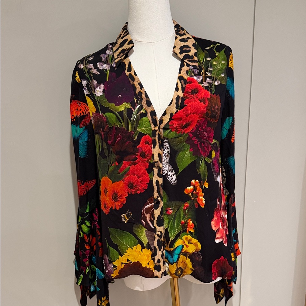Alice + Olivia Multicolor Floral and Animal Print Blouse